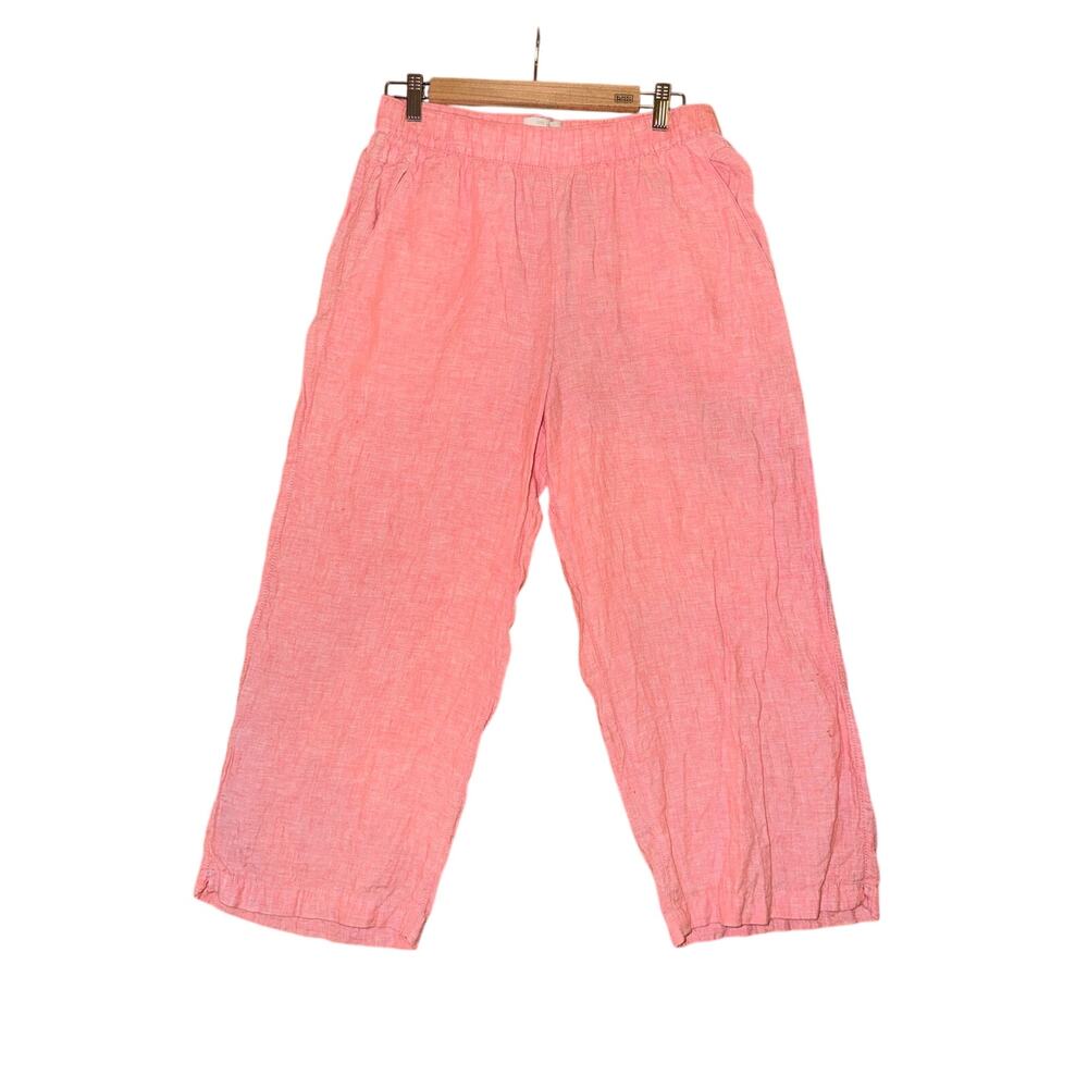 Cynthia rowley 100% linen orange red cropped pull on pants large pockets coastal